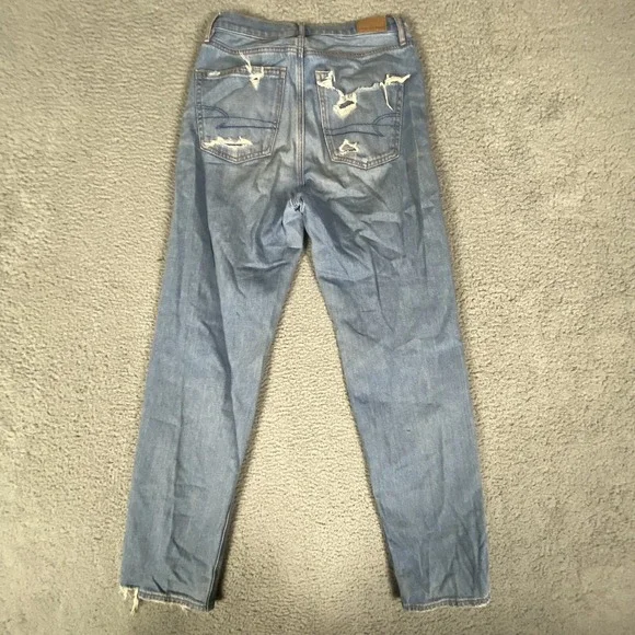 American Eagle Jeans Womens 2 Blue Baggy Jean High Rise Distressed Light Wash - Picture 9 of 13